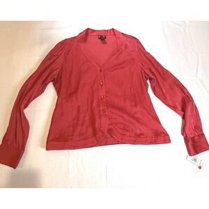 NWT Rafaella Red Button Front V Neck Long Sleeve Blouse Career Shirt Size 14